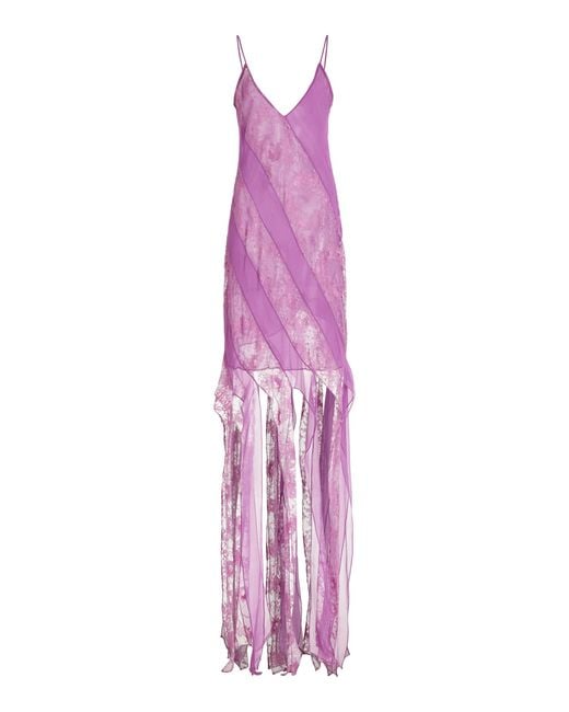Francesca Miranda Purple Claire Silk & Lace Slip Dress