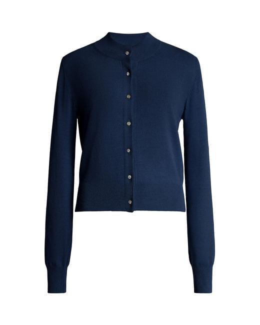 Brandon Maxwell Blue Aubrey Crew Neck Cardigan