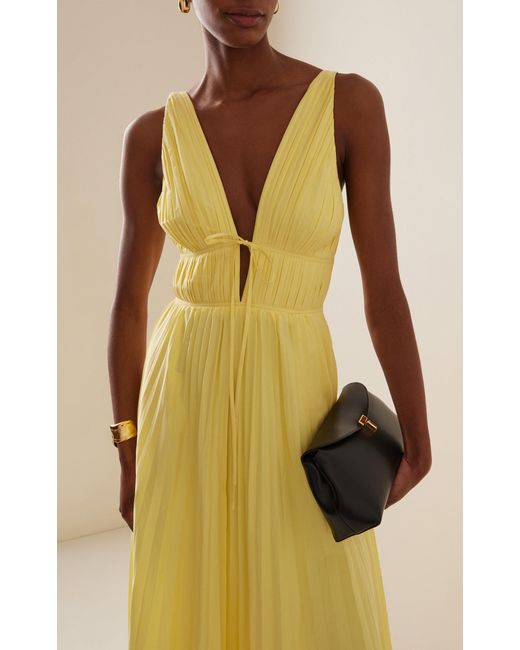 Jonathan Simkhai Yellow Stephanie Pleated Cotton-blend Midi Dress