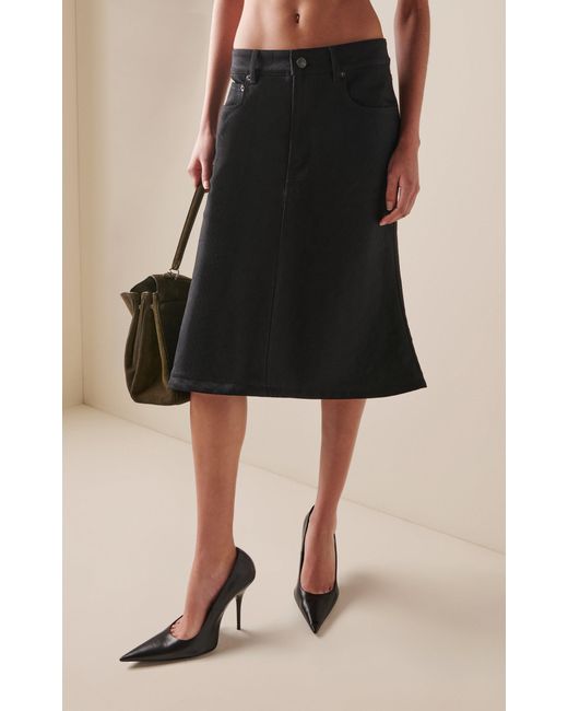 Balenciaga Black Flared Waxed Denim Midi Skirt