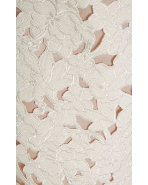 Oscar de la Renta Natural Embroidered Cutout Tweed Midi Skirt