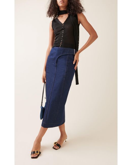 Jacquemus Blue Obra Tailored Denim Midi Skirt