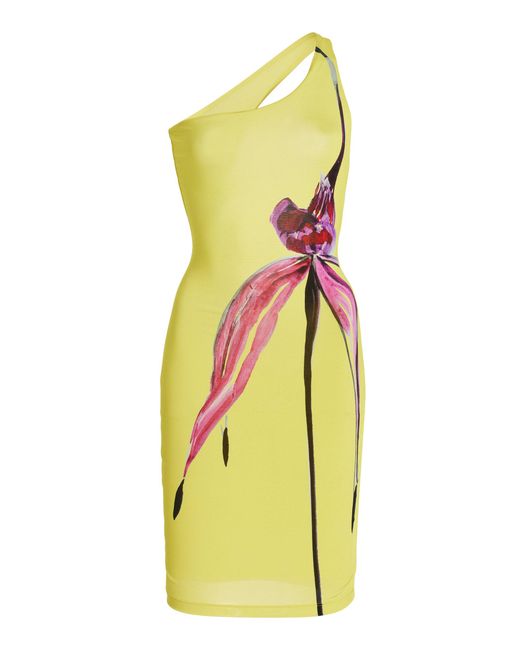 Louisa Ballou Yellow Exclusive Plunge Asymmetric Jersey Mini Dress