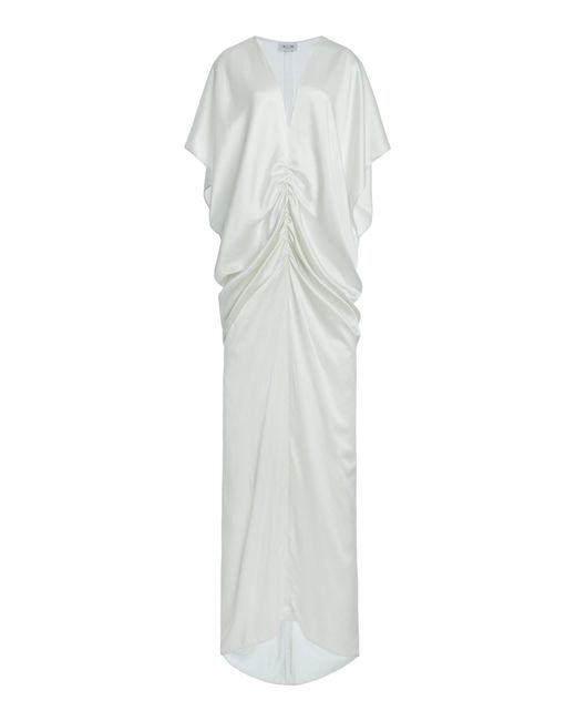 Del Core White Draped Satin Caftan Gown