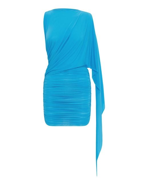 Alex Perry Blue One-Shoulder Jersey Mini Dress