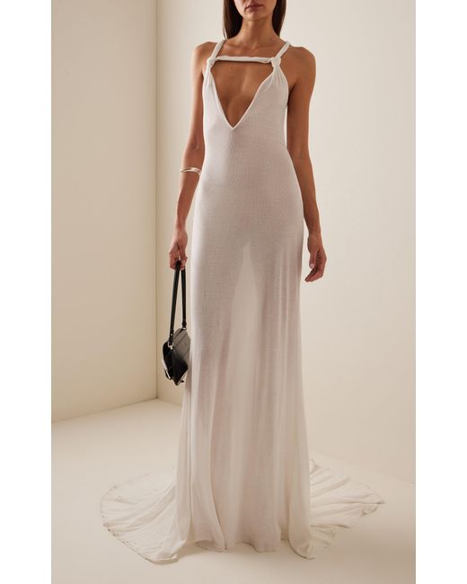 Ludovic de Saint Sernin White Carrie Rib-Knit Cotton Maxi Dress