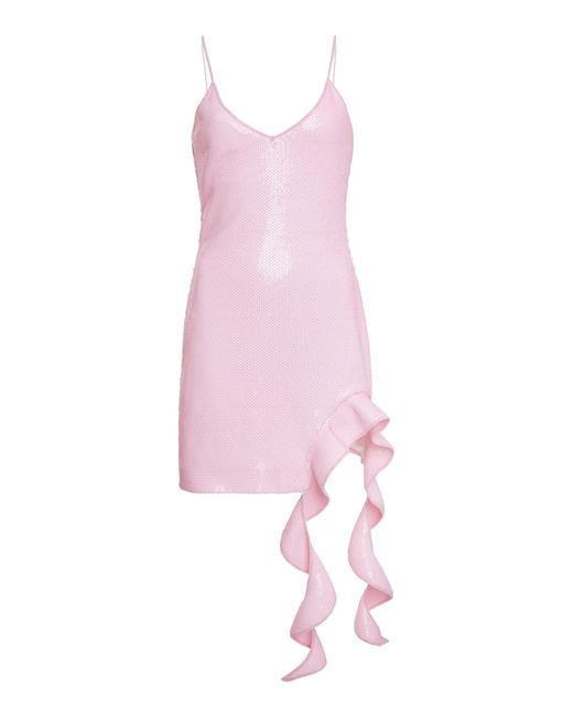David Koma Pink Ruffled Sequin Mini Dress