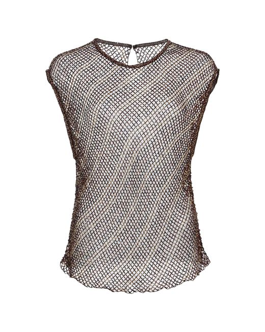 Twp Gray Beaded Open-Knit Tank Top