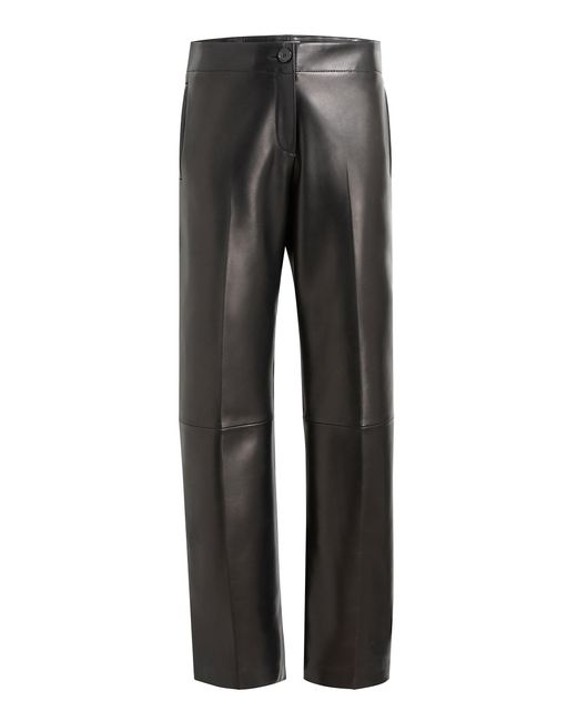 Khaite Gray Mita Plonge Leather Straight-Leg Pants