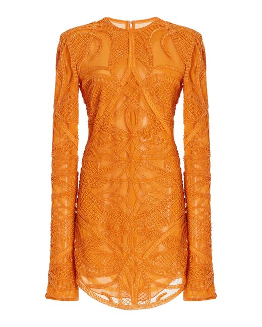 Cucculelli Shaheen Orange Lock And Key Beaded Tulle Mini Dress