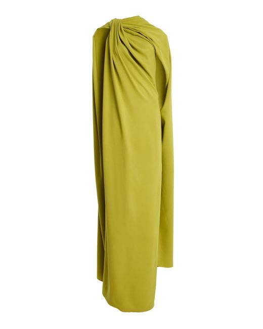 Oscar de la Renta Green Draped Georgette Caftan Gown