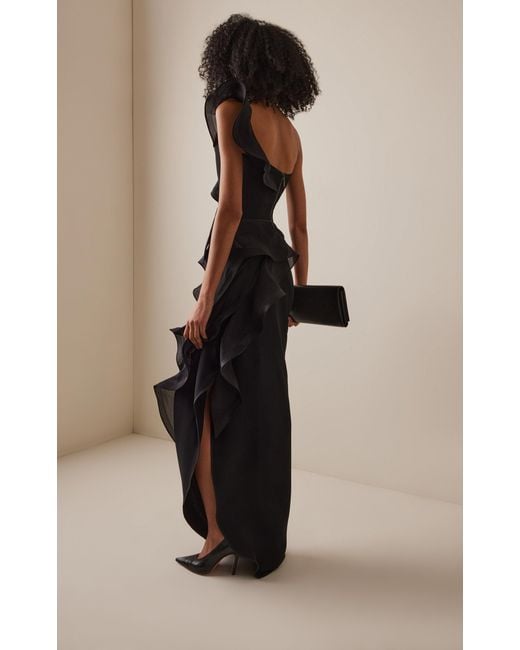 Maticevski Black Satellite Wave Structured Chiffon Gown