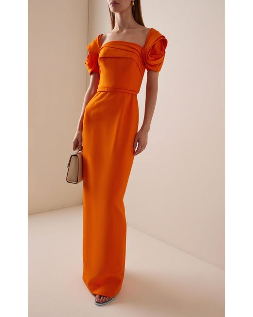 Oscar de la Renta Orange Stretch-cady Column Gown