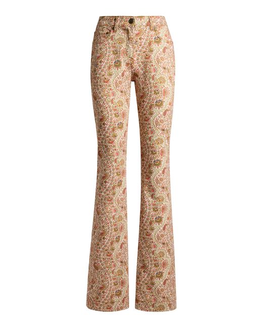 Etro Natural Printed Stretch-Denim Bootcut Jeans