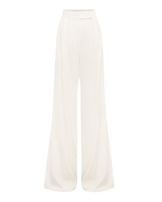 Alex Perry White Pleated Pinstriped Wide-leg Pants