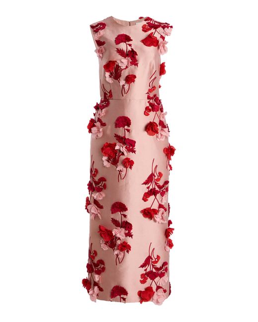 Erdem Red Appliquéd Midi Cocktail Dress