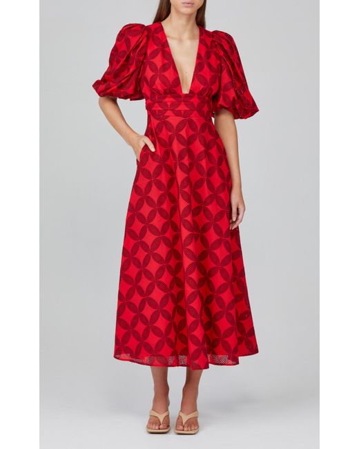 Acler Red Hamilton Cotton Short Sleeve Maxi Dress
