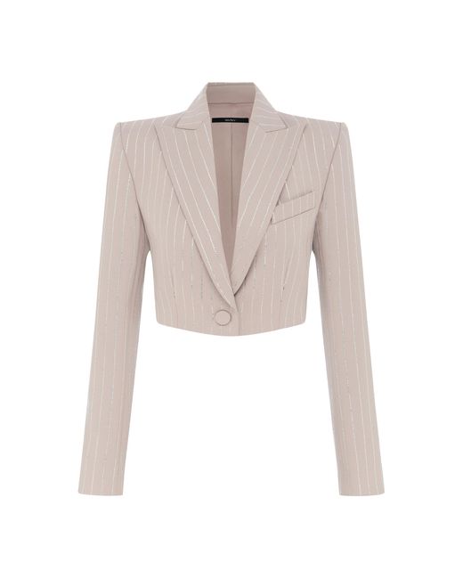 Alex Perry Natural Cropped Crystal Pinstripe Twill Blazer