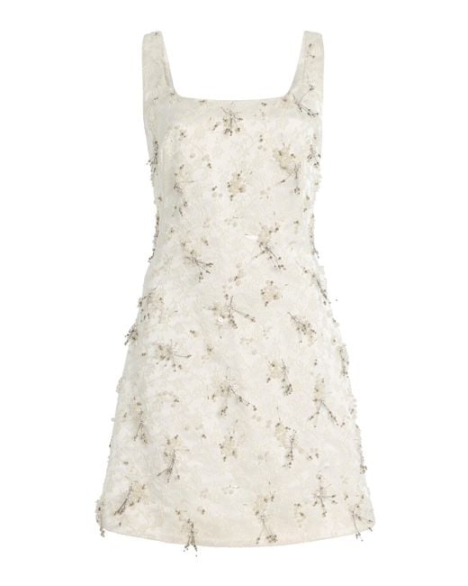 Jonathan Simkhai Natural Viva Embellished Floral-Embroidered Satin Mini Dress