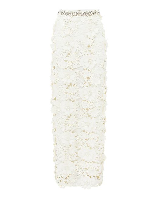 LEO LIN White Kyra Embellished Lace Maxi Skirt