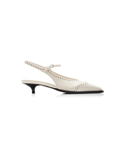 Miu Miu White Brogue Leather Mary Jane Slingback Pumps