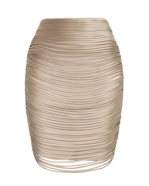 ANDRES OTALORA Natural Noche Estrellada Fringed Mini Skirt