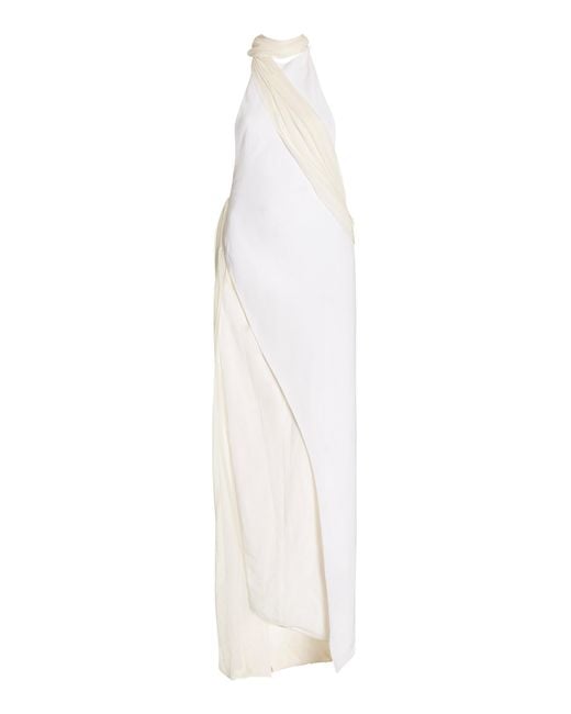 Monot White Chiffon-detailed Crepe Halter Gown