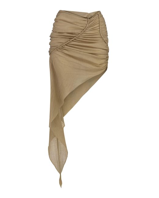 TG Botanical Brown Dana Ruched Asymmetric Cotton-Blend Midi Skirt