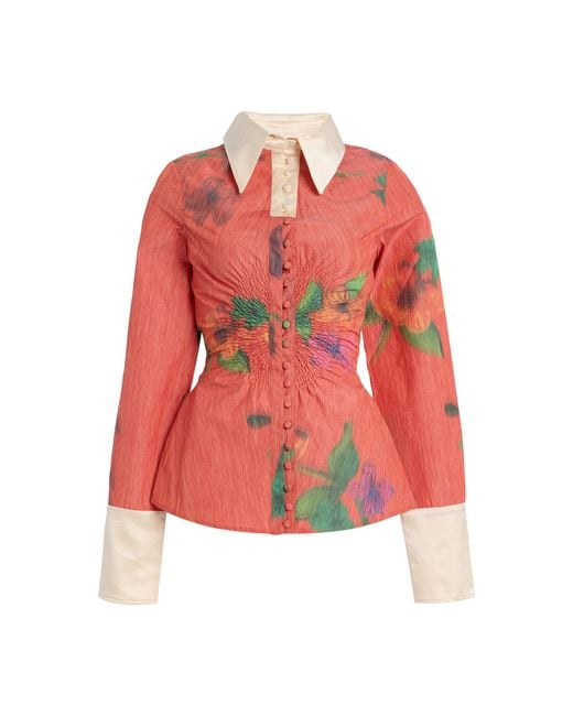 S.S.Daley Red Eva Floral Cotton-Ripstop Circle Shirt