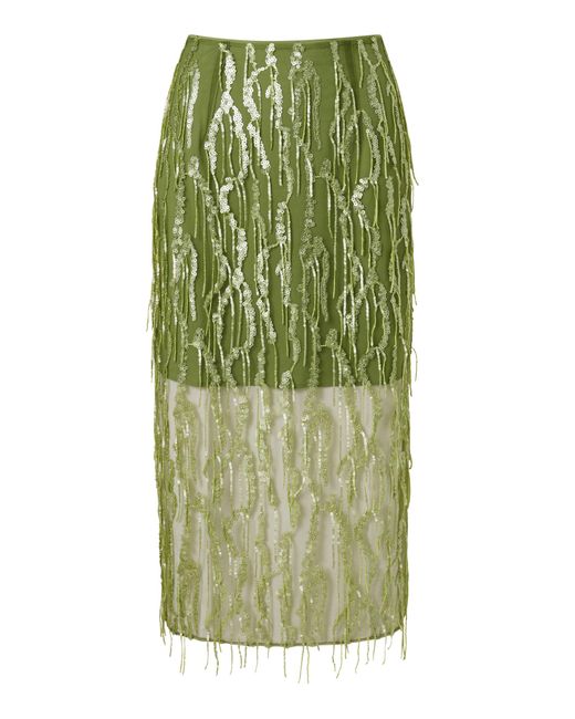 ROAME. Green Niki Sequin Midi Skirt