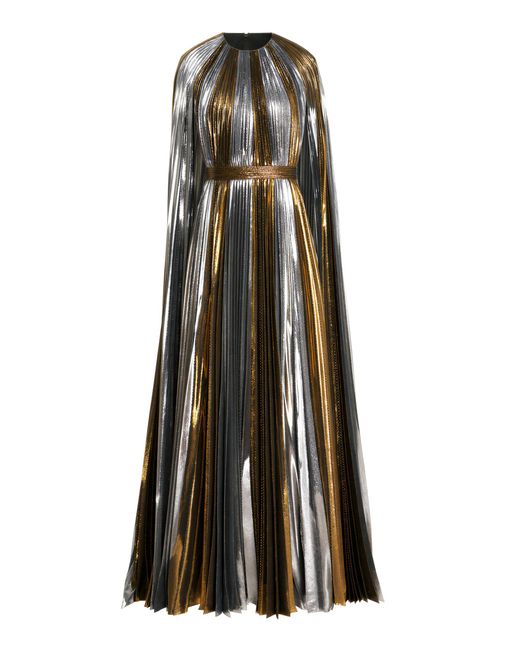 SemSem Metallic Pleated Silk-Lamé Caftan Dress