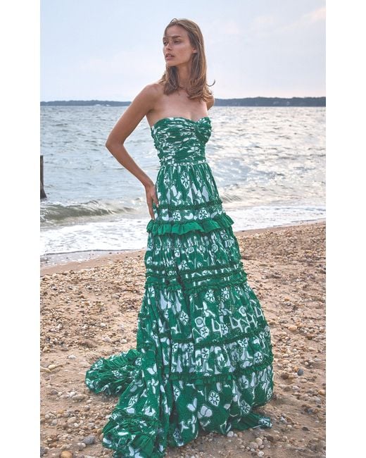 Alexis Samanta Tiered Ruffle Cotton Dress in Green Lyst