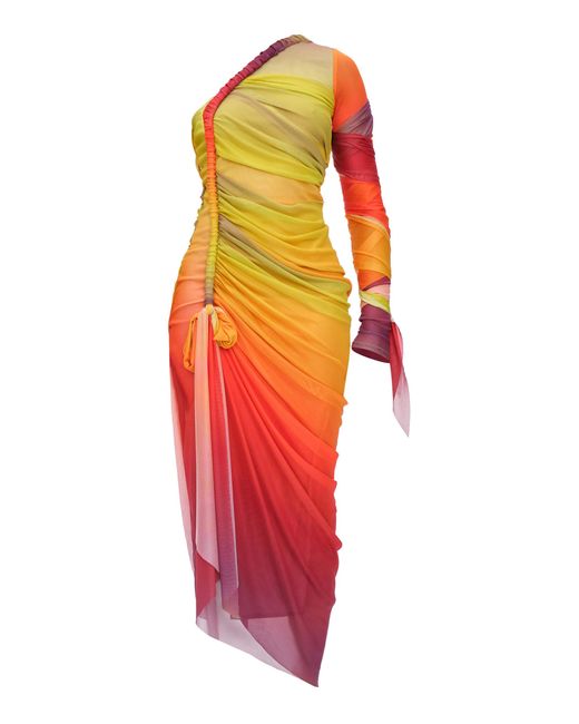 ANDREA IYAMAH Orange Turi Ruched Jersey Mesh Maxi Dress