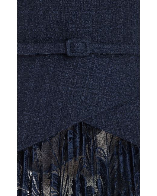 Oscar de la Renta Blue Pleated Wool-tweed Mini Dress