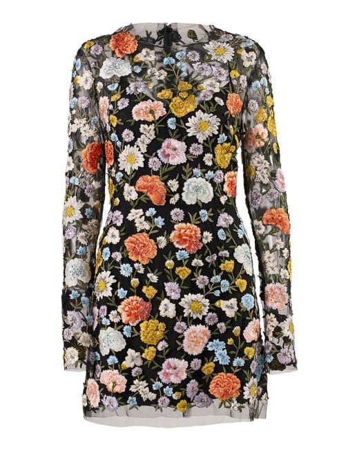 Carolina Herrera Multicolor Embroidered Nylon Tulle Mini Dress