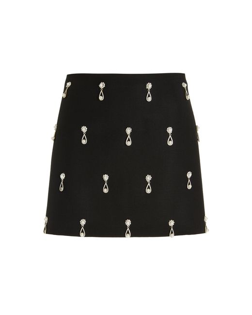 Oscar de la Renta Black Pearl-embroidered Mini Skirt