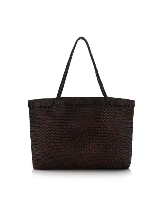 St. Agni Brown Wide Bagu Woven Leather Tote Bag