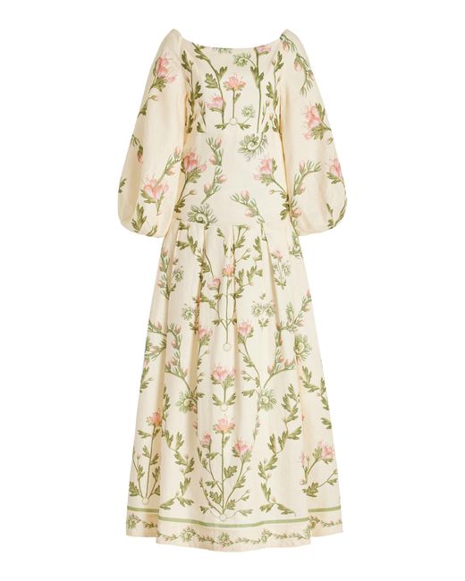 Agua Bendita Natural Senlis Oasis Off-the-shoulder Linen Maxi Dress