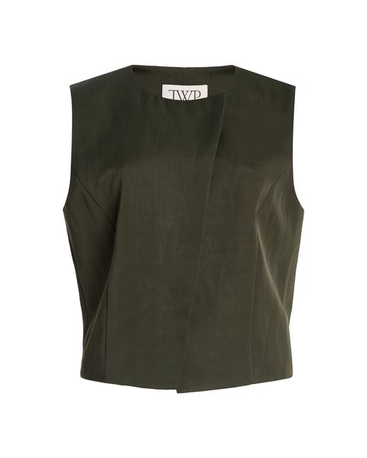 Twp Green High Neck Hidden Placket Vest