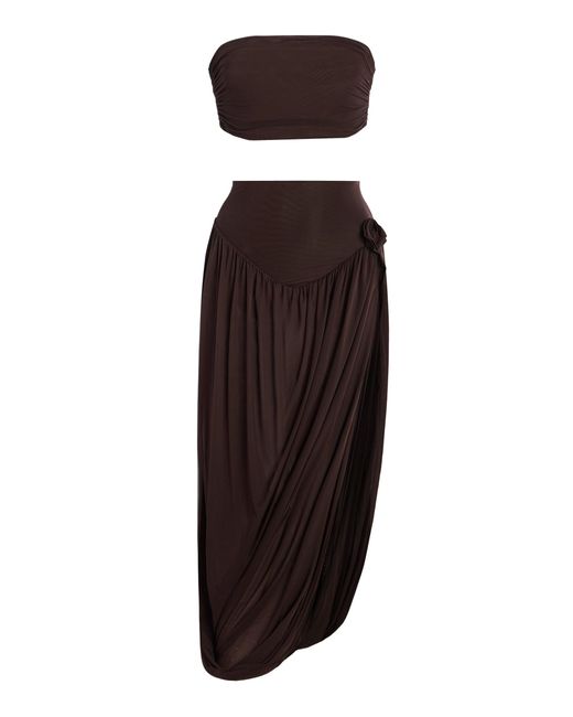Maygel Coronel Brown Noriega Jersey Skirt Set