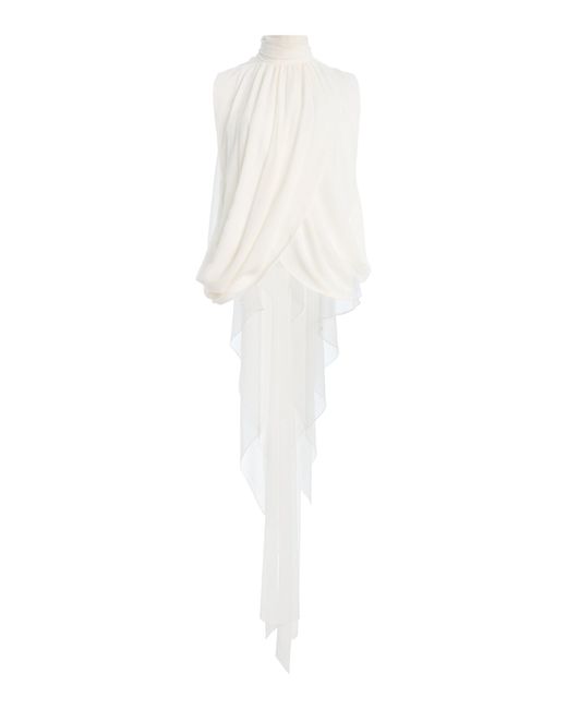 Atelier Prabal Gurung White Chiffon Hand-Draped Blouse