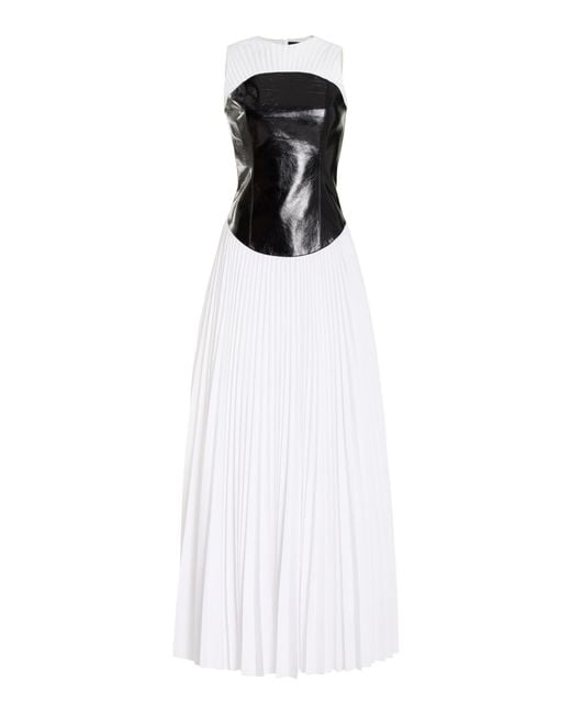 Brandon Maxwell White Exclusive The Florena Pleated Cotton Maxi Dress