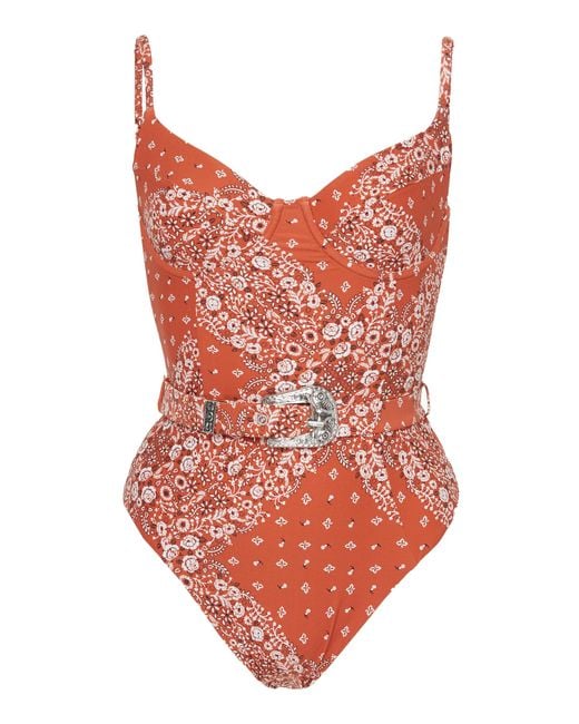 Onia Red + Weworewhat Belted Bandana-print Swimsuit