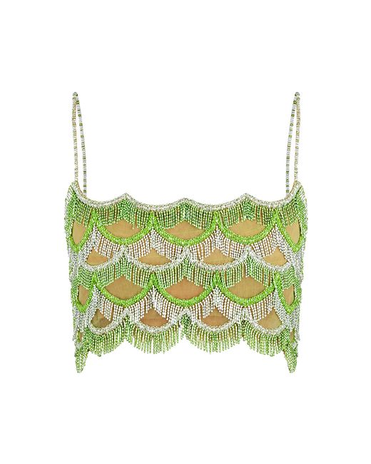 Andrés Pajón Green Aura Embroidered Tulle Crop Top