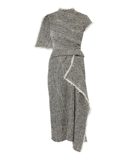 Erdem Gray Draped Tweed Midi Dress