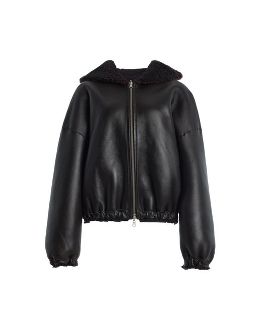 Frankie Shop Black Nera Hooded Shearling Bomber Jacket