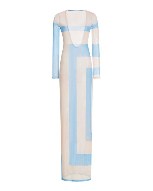 House of Aama Blue Exclusive Two-tone Open-back Mesh Maxi Dress