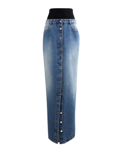 Alaïa Blue Denim Maxi Column Skirt