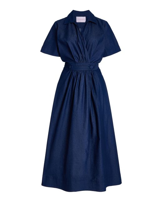 Carolina Herrera Blue A-line Stretch Denim Midi Shirt Dress