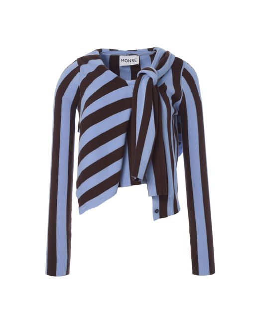 Monse Blue Asymmetrical Illusion Wool Cardigan